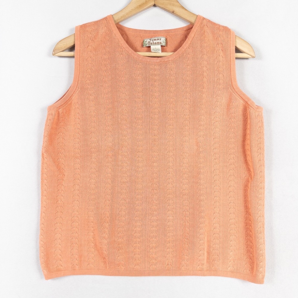 Tommy Bahama Sweater Shell Womens Large Orange Melon Sleeveless Silk Blend